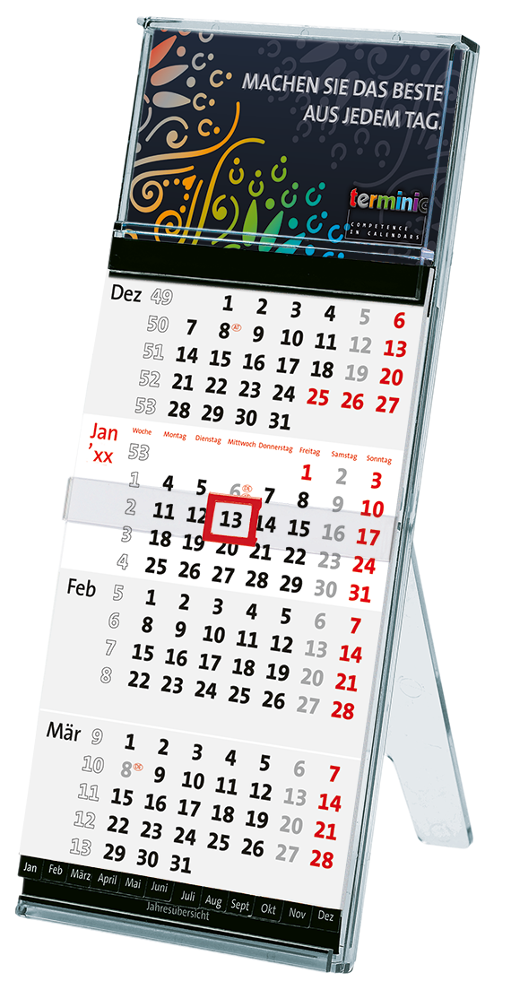 Tischkalender Bro - Der TischstÃ¤nder Quadro von terminic im bunten Mandala Design aus umweltfreundlichem Polycarbonat in der 4-Monatsansicht